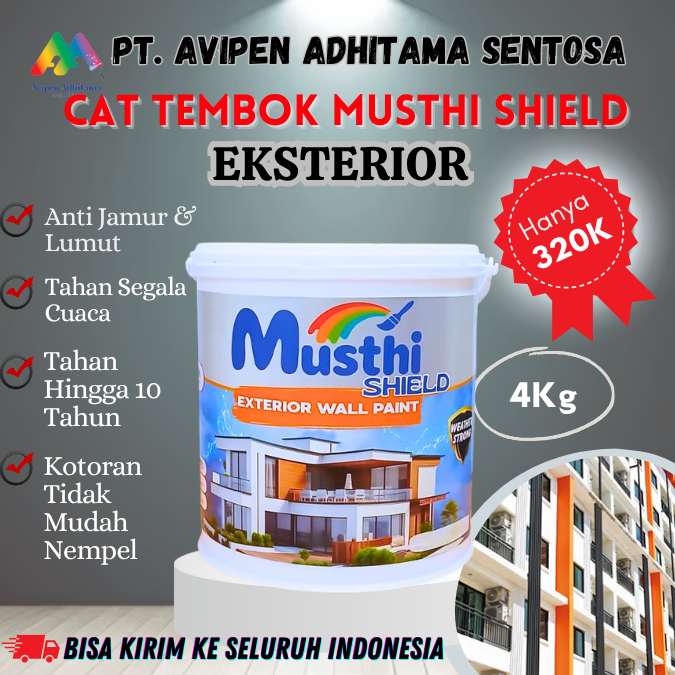 Cat Tembok Luar Rumah Eksterior Musthi Shield 4 Kg Anti Jamur Anti Lembab Tahan Cuaca Kualitas Premi
