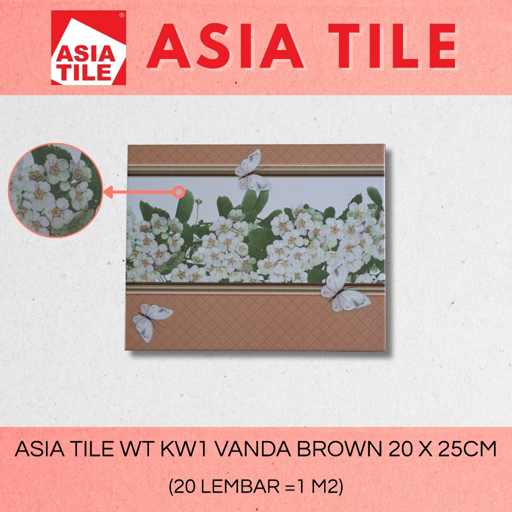 Keramik Dinding Asia Tile Vanda Brown 20x25 Glossy KW1 - Motif Bunga Alam Dekoratif