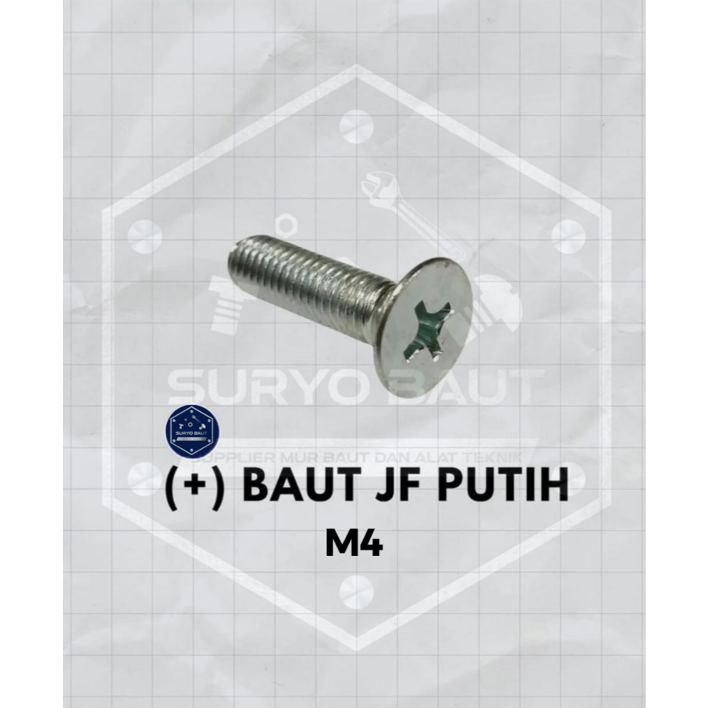 Suryo Baut - (5 Pcs) Baut JF Putih Flat Head M4