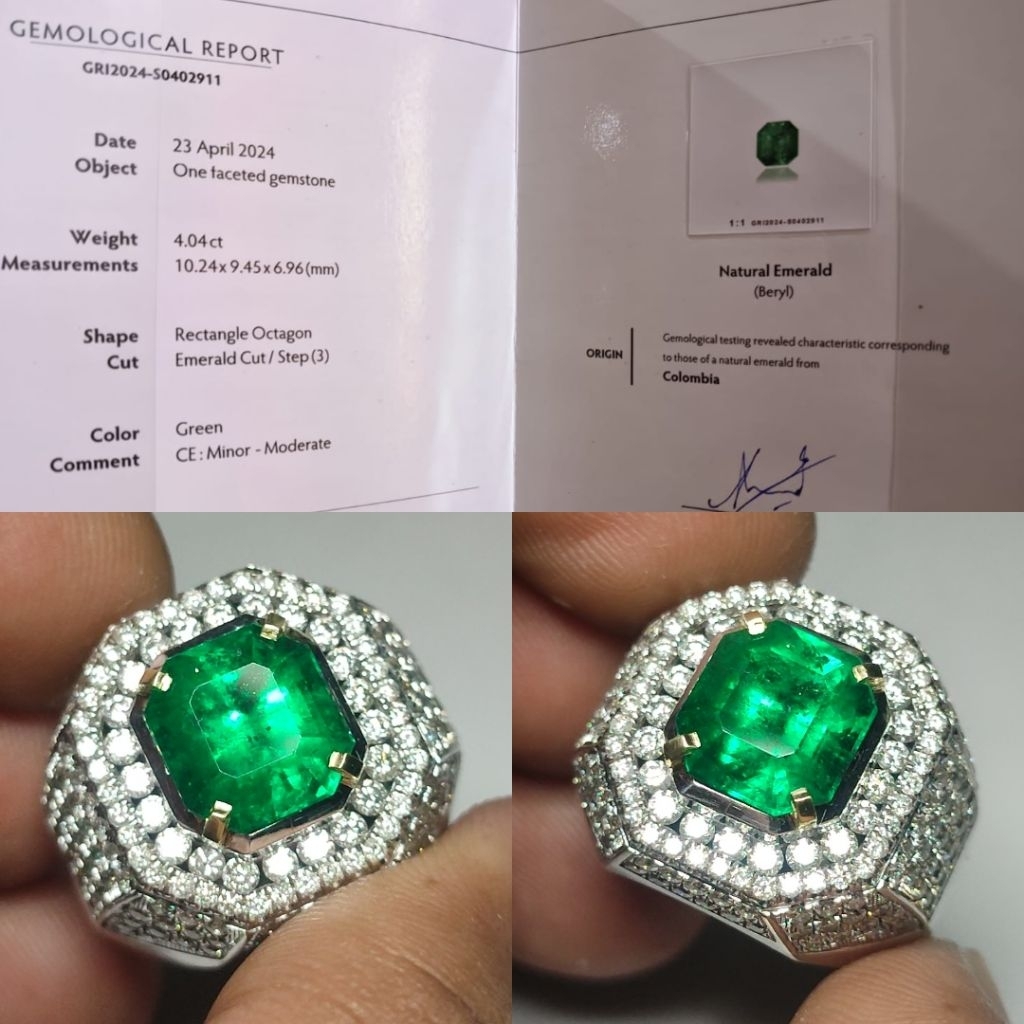 HQ HOT ITEM Natural Emerald Colombia Minor 4ct GRI Ijo Botol Top Crystall Full Luster Ring GD