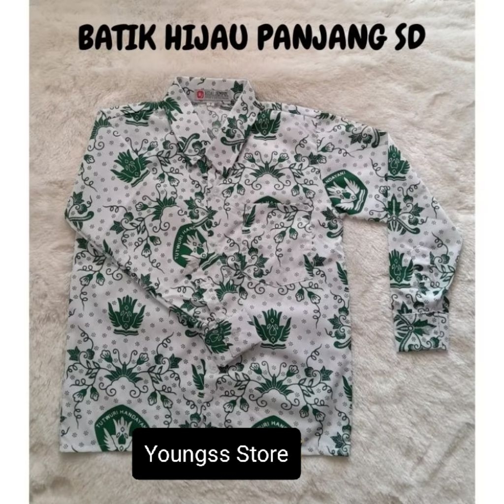Batik hijau lengan panjang anak sekolah sd