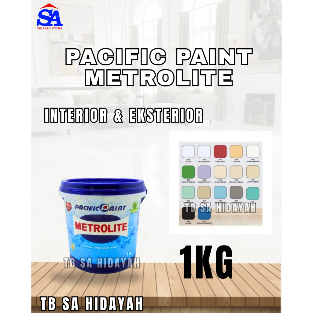 Cat Tembok Dinding Rumah Metrolite Warna Putih Kebiruan Kemasan 1kg Pacific Paint Plafon Interior