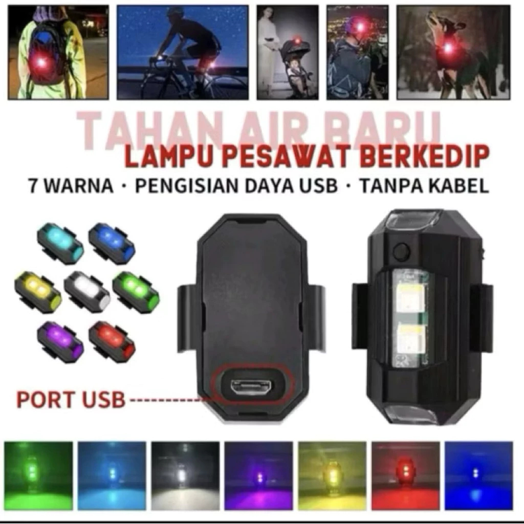 LAMPU LED PESAWAT FLASH RGB LED 7 WARNA CHARGING USB TEMPELAN VELCRO/LAMPU LED PESAWAT UNTUK MOTOR M
