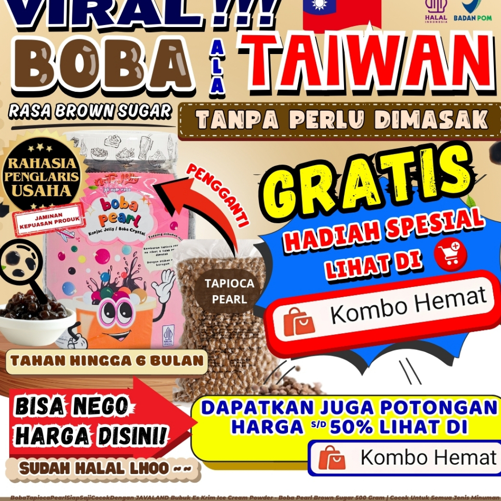 BobaTapiocaPearlSiapSajiCocokDengan JAVALAND Bubuk Es Krim Ice Cream Powder - Boba Pearl Brown Sugar