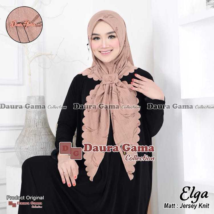 Hijab Instan ELGA Segitiga Gesper  Motif  jersey premium  ori By Daura Gama