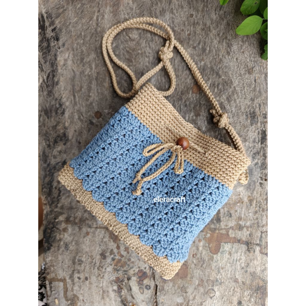Tas Rajut Selempang Wanita Motif Kerang – Sling Bag Crochet Handmade Tali Panjang