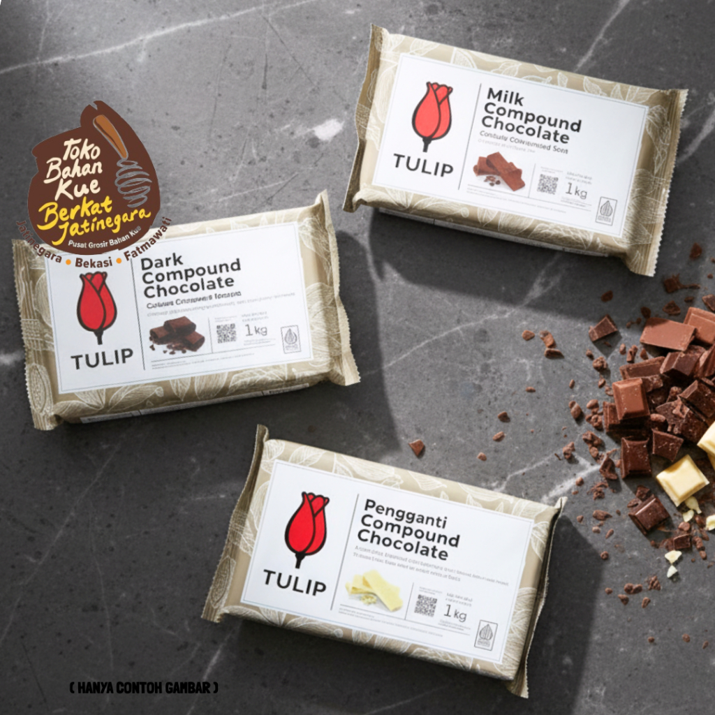 TULIP COKLAT COMPOUND DARK , WHITE , MILK KEMASAN 1 KG/KARTON / COKELAT MILK COMPOUND