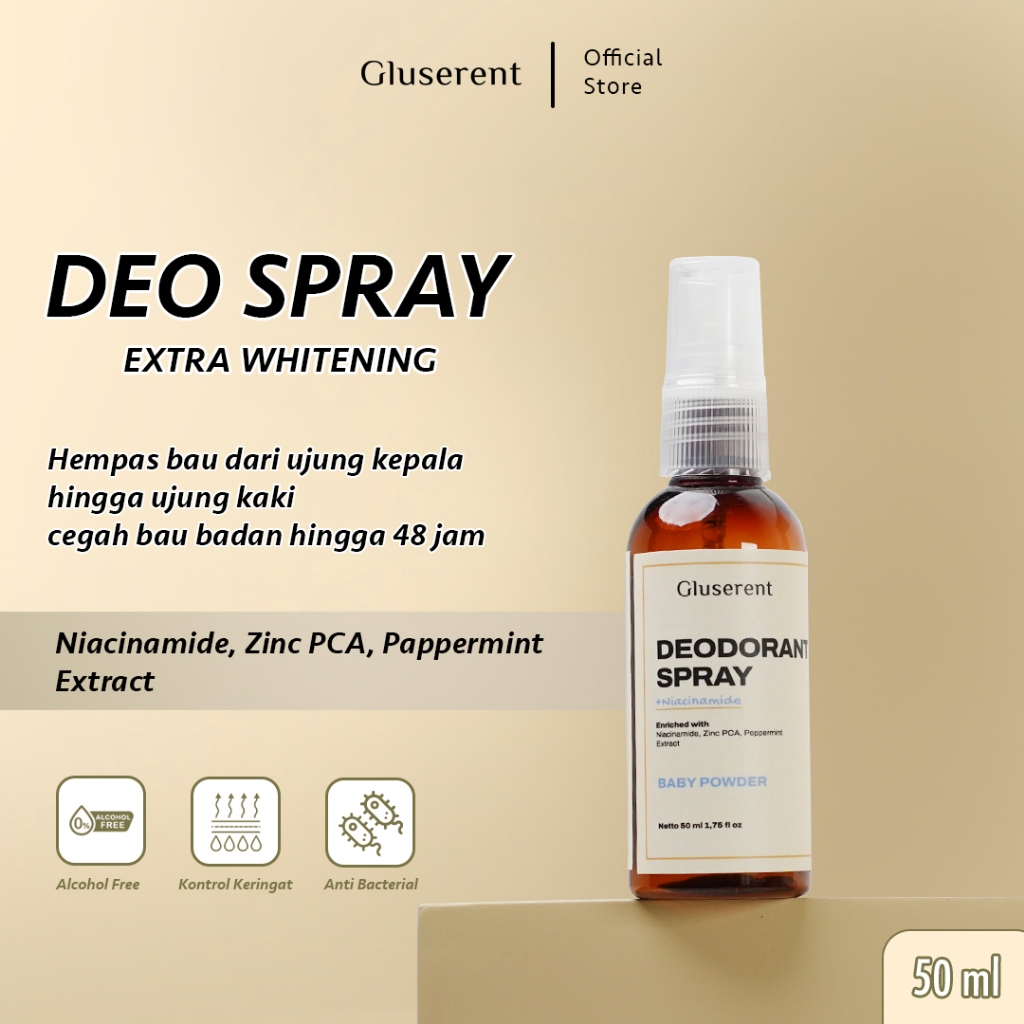 Gluserent Deodorant Spray Niacinamide[Baby Powder] Anti Bau Ketiak Badan & Kaki BPOM Aman Untuk Anak