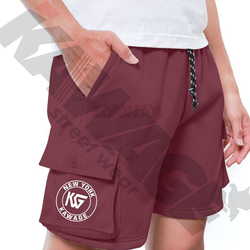 KAWAGE Celana Cargo Pria Pendek Size Jumbo M-5XL Bahan Fleece Motif Sablon