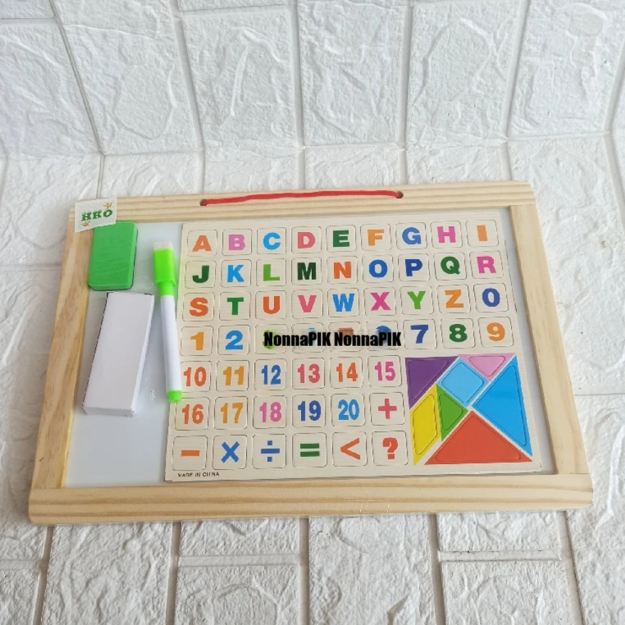 Papan Tulis KAYU - MAGNET - KAPUR Huruf Abjad Puzzle YNB8