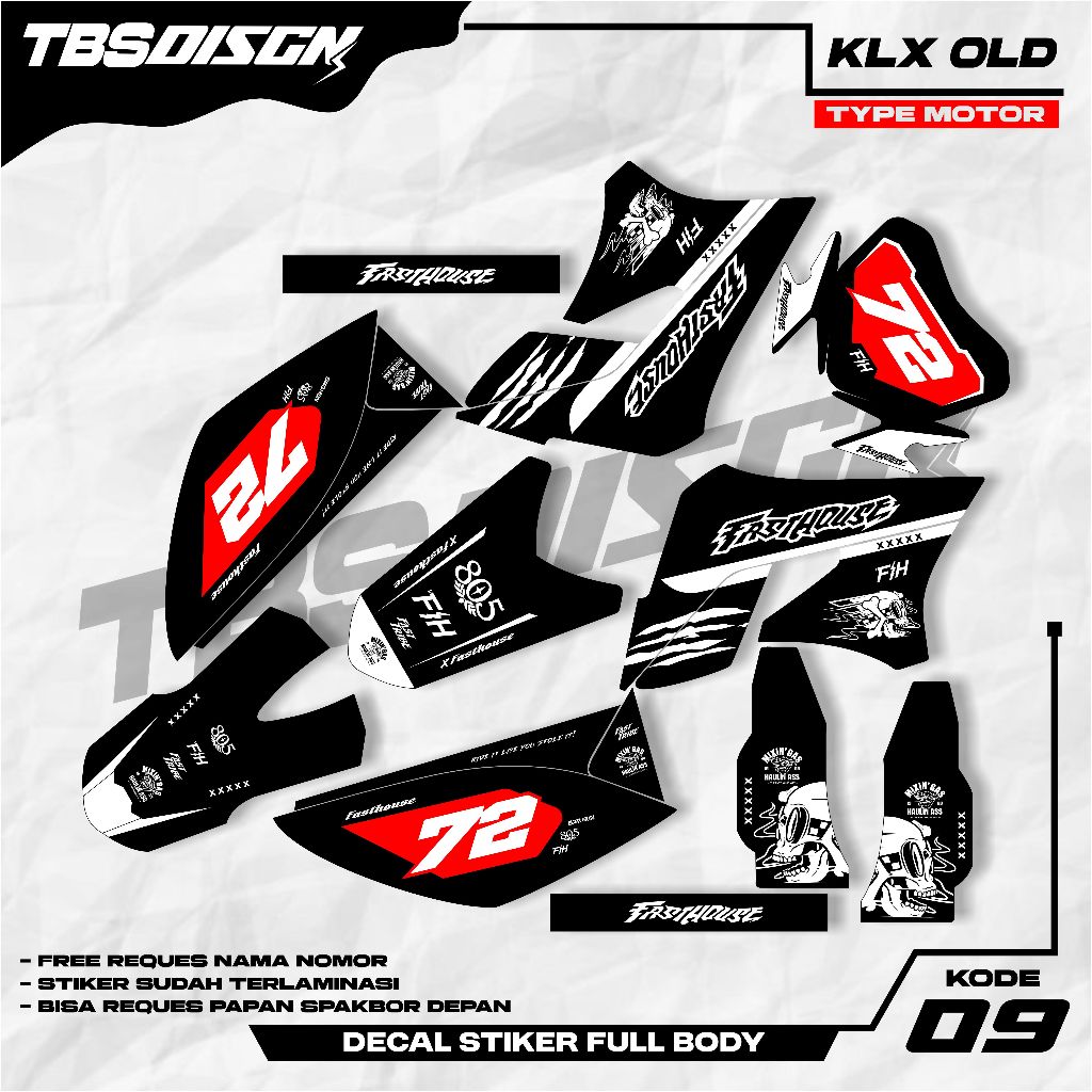 STIKER DECAL KLX LAMA FULL BODY MOTIF FASTHOUSE TERBARU. TBS D.009