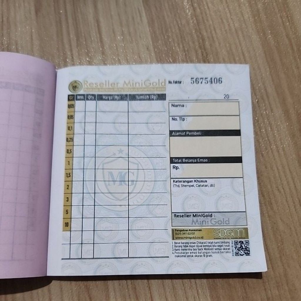 Tambahan Faktur Kosong Resmi Minigold