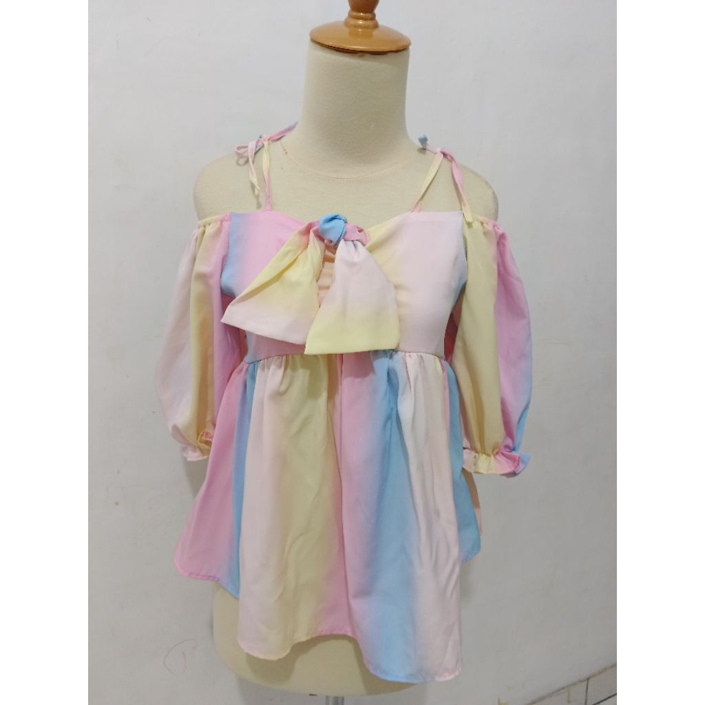 Baju Atasan Blus Colourful Sabrina Blouse Pelangi Anak Remaja Dewasa Murah