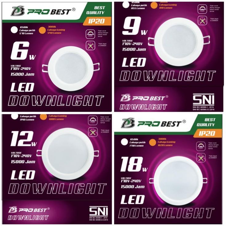LAMPU LED DOWNLIGHT PROBEST 6WATT , 9WATT, 12WATT 18WATT CAHAYA PUTIH IP20 BEST QUALITY SNI