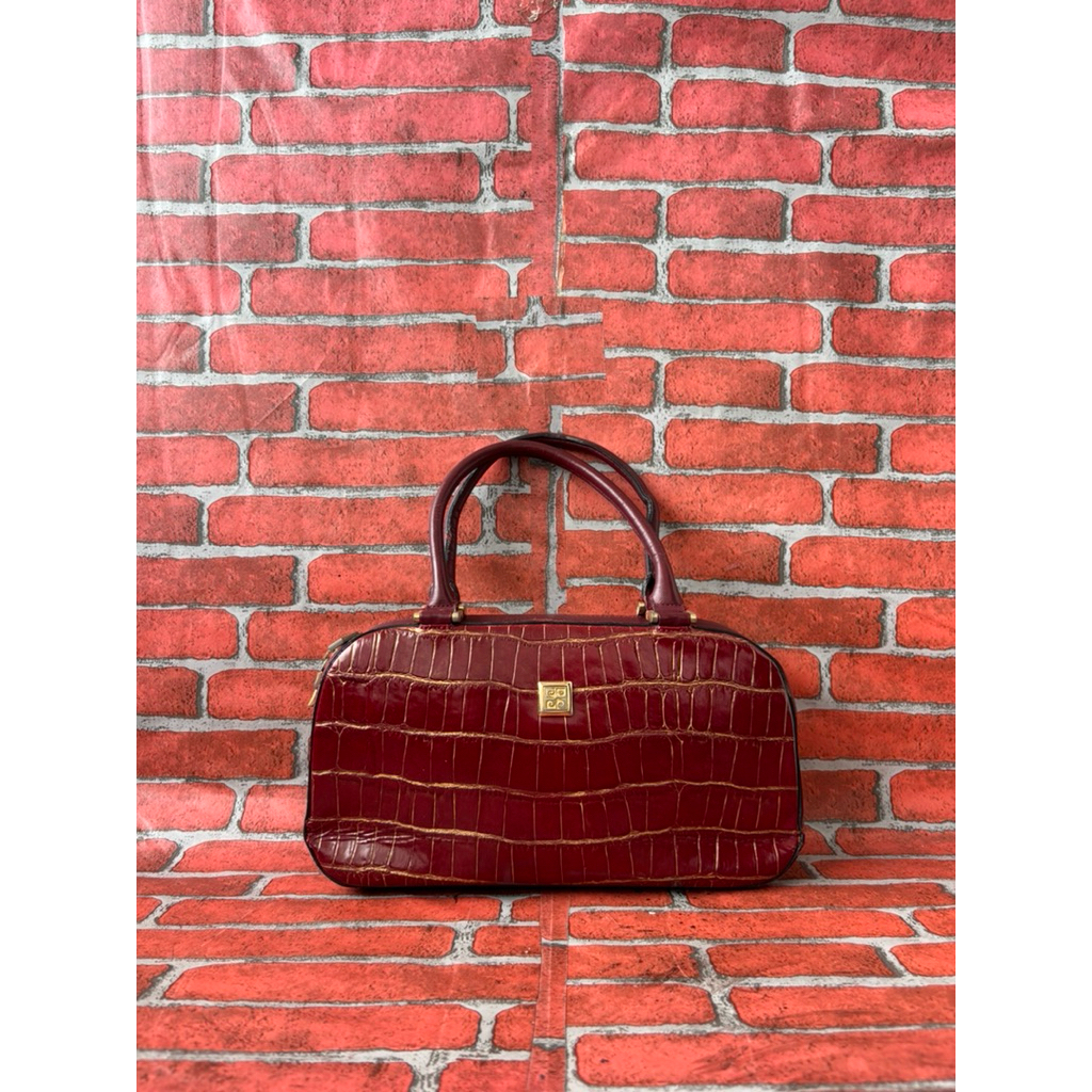 TAS TOP HANDLE WANITA KULIT ASLI PIERRE CARDIN SECOND BRANDED / TAS TENTENG PESTA WANITA MAROON SECO