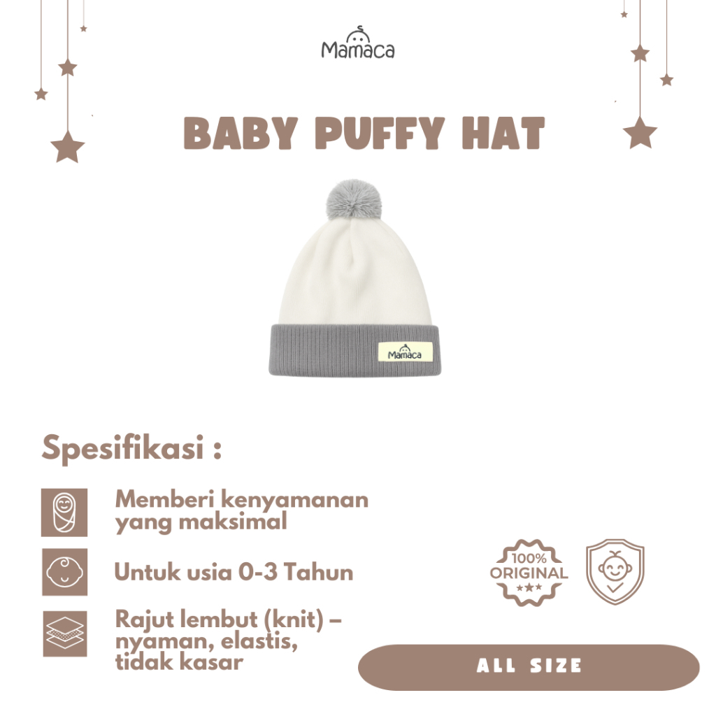 Mamaca Kupluk Puffy 2 Warna | Kupluk Bayi Lucu dan Nyaman