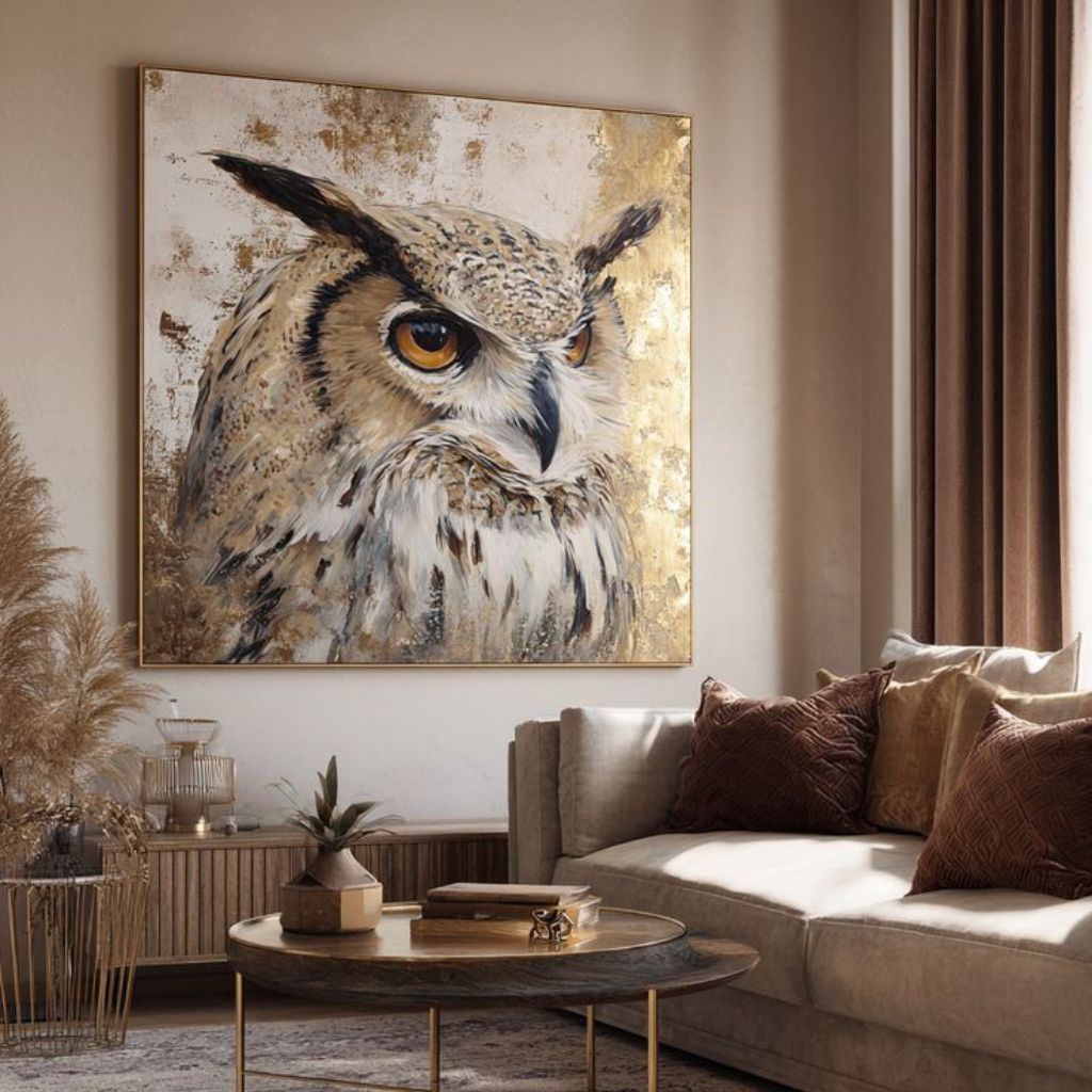 Lukisan Burung Hantu Abstrak Minimalis Hiasan Dinding Modern