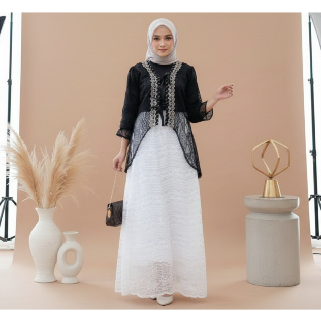Kanaya - Tunik Brukat Lace Cardigan Pesta Raya