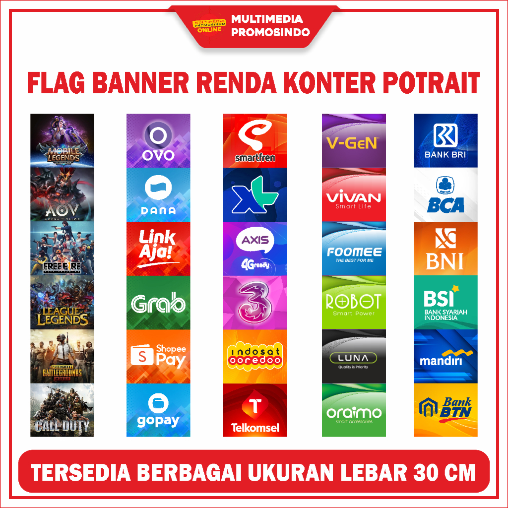 Spanduk Banner Konter Portrait / Renda Portrait / Spanduk Operator Cellular / Flag Banner Potrait / 