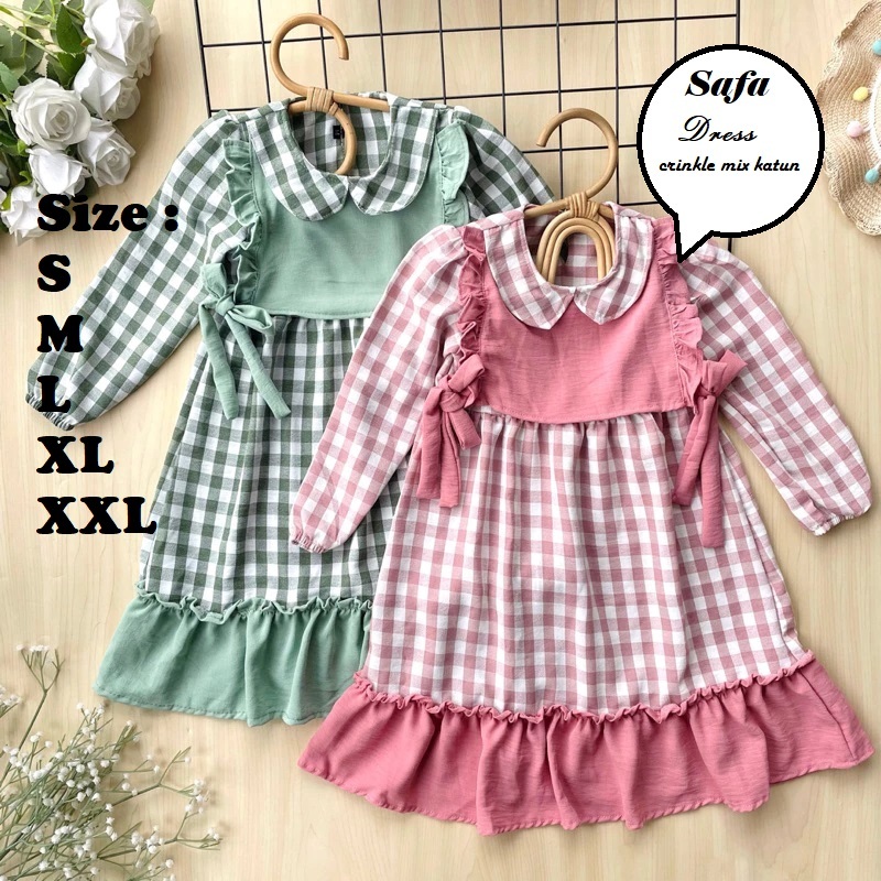Gamis Anak Perempuan Model Terbaru Lebaran 2026 Mewah Elegan Kotak Kombinasi Crinkle Airflow Premium
