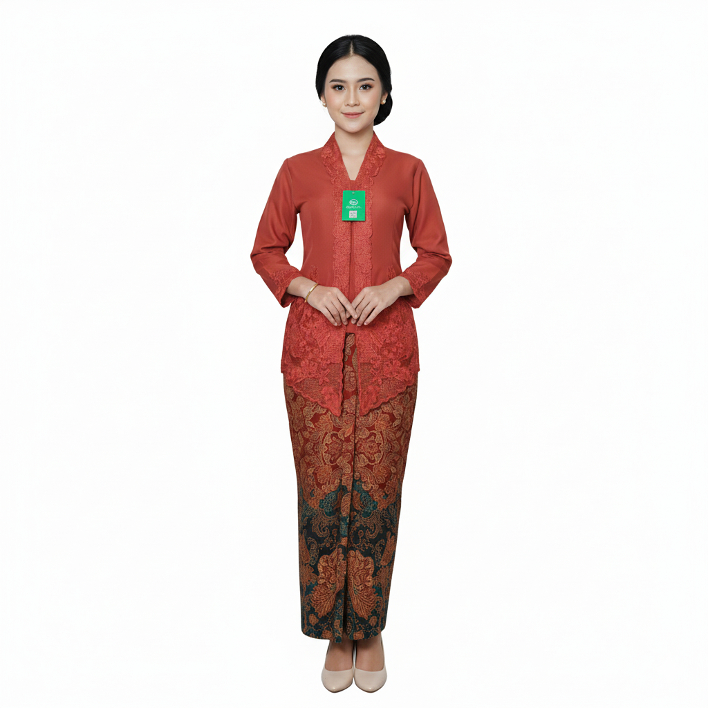 Kebaya Encim Katun Stretch Merah Cabe Lengan Panjang