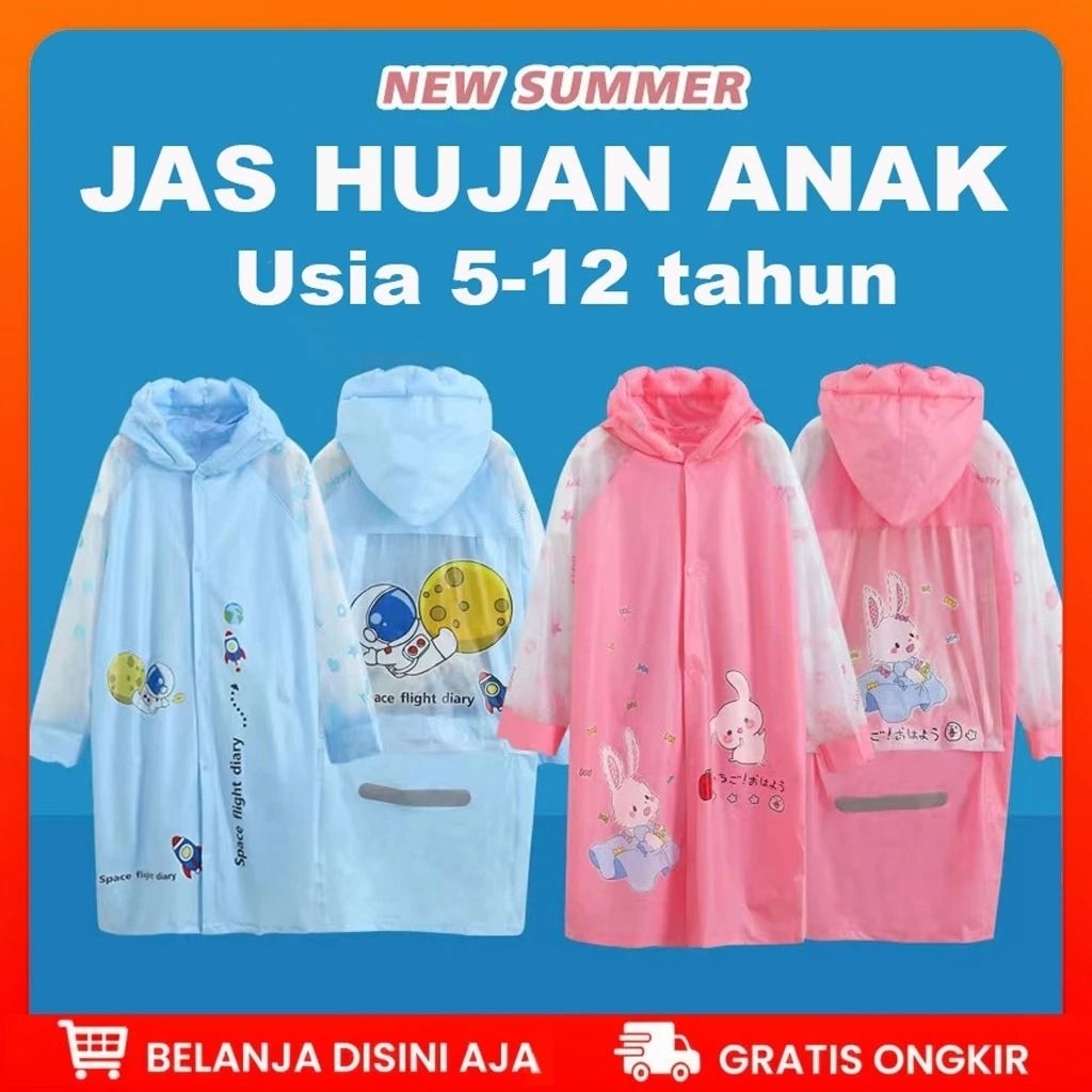Jas Hujan Anak Hoddie Motif Kartun Lucu-Mantel Hujan Anak Usia 5-12 Tahun