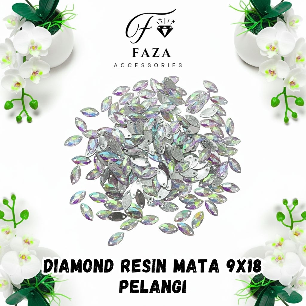 [50 Pcs ] Diamond Resin Mata  9X18 Ab Pelangi / Diamond Mata / Mata Sipit / Resin / Payet Diamond / 