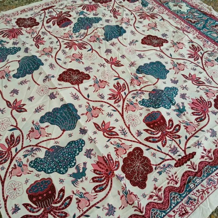 (ORIGINAL) KAIN BATIK SOLO BUNGA AKAR PINK STABILO HIJAU EMERALD