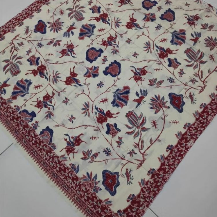 (ORIGINAL) KAIN BATIK SOLO BUNGA JAMUR MERAH BIRU