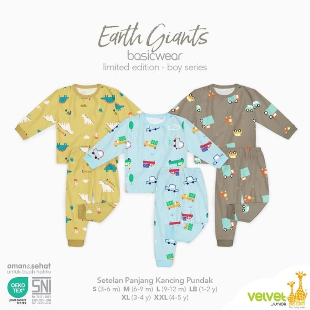 Set Panjang baju piyama anak bayi Velvet Junior Libby M(6-9 bulan)