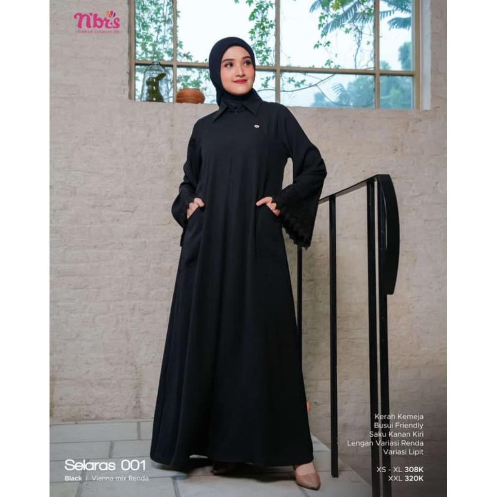 GAMIS NIBRAS SELARAS 001, GAMIS NIBRAS HITAM SELARAS 001, GAMIS HITAM PREMIUM