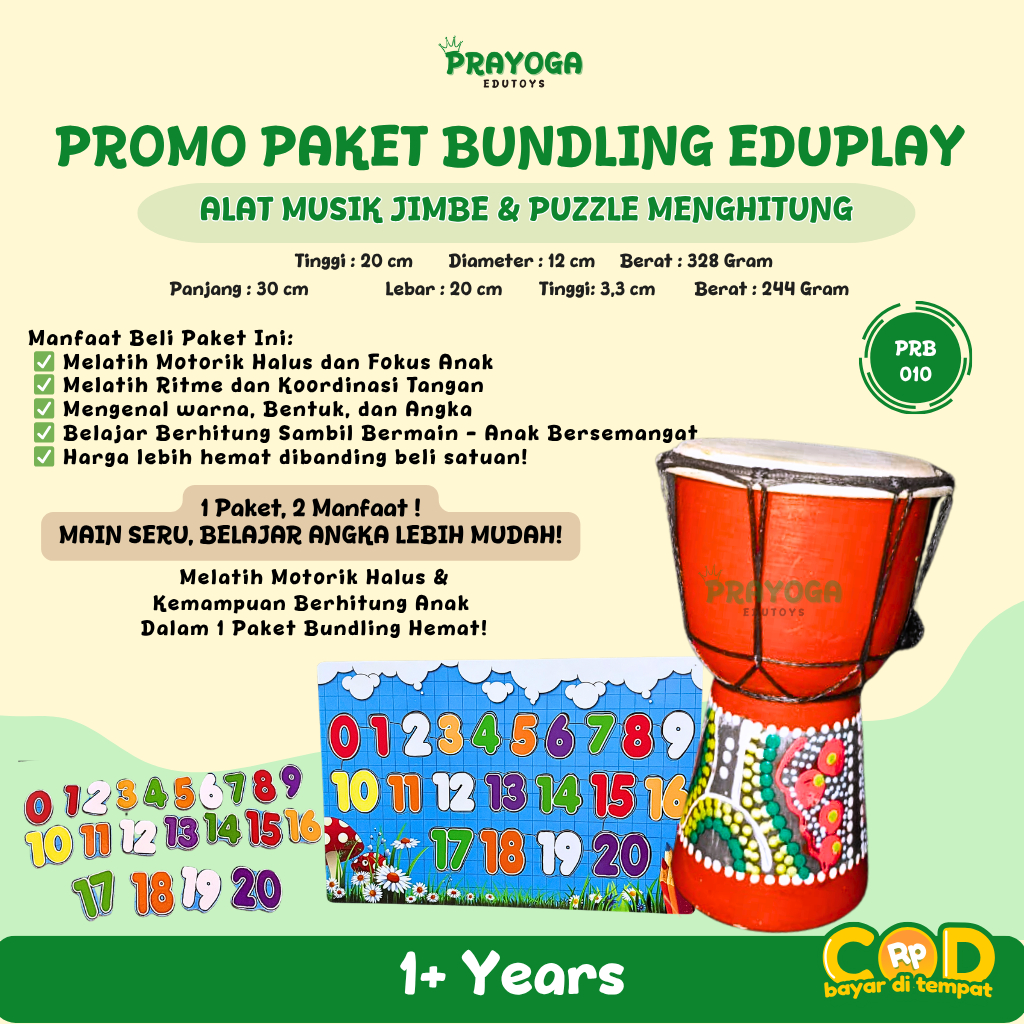 Paket Bundling Eduplay Alat Musik Jimbe & Puzzle Menghitung_ Edukasi Mainan Anak Tk dan Paud