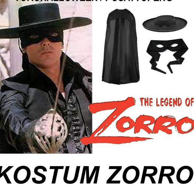Kostum Zorro Satu Set Jubah Topi Topeng