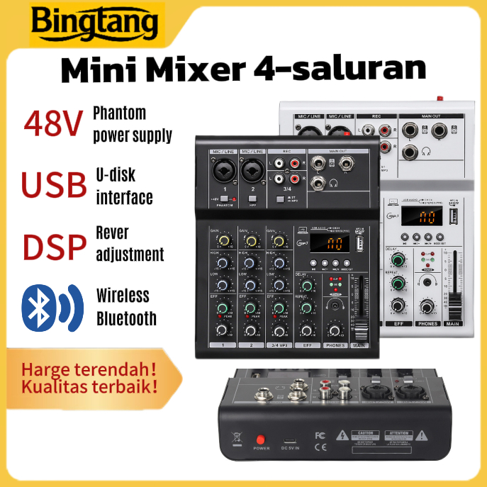 Mixer 4 Chanel/Mixer Audio Amplifier Bluetooth Mini profesional Termurah murah Soundcard USB Bluetoo