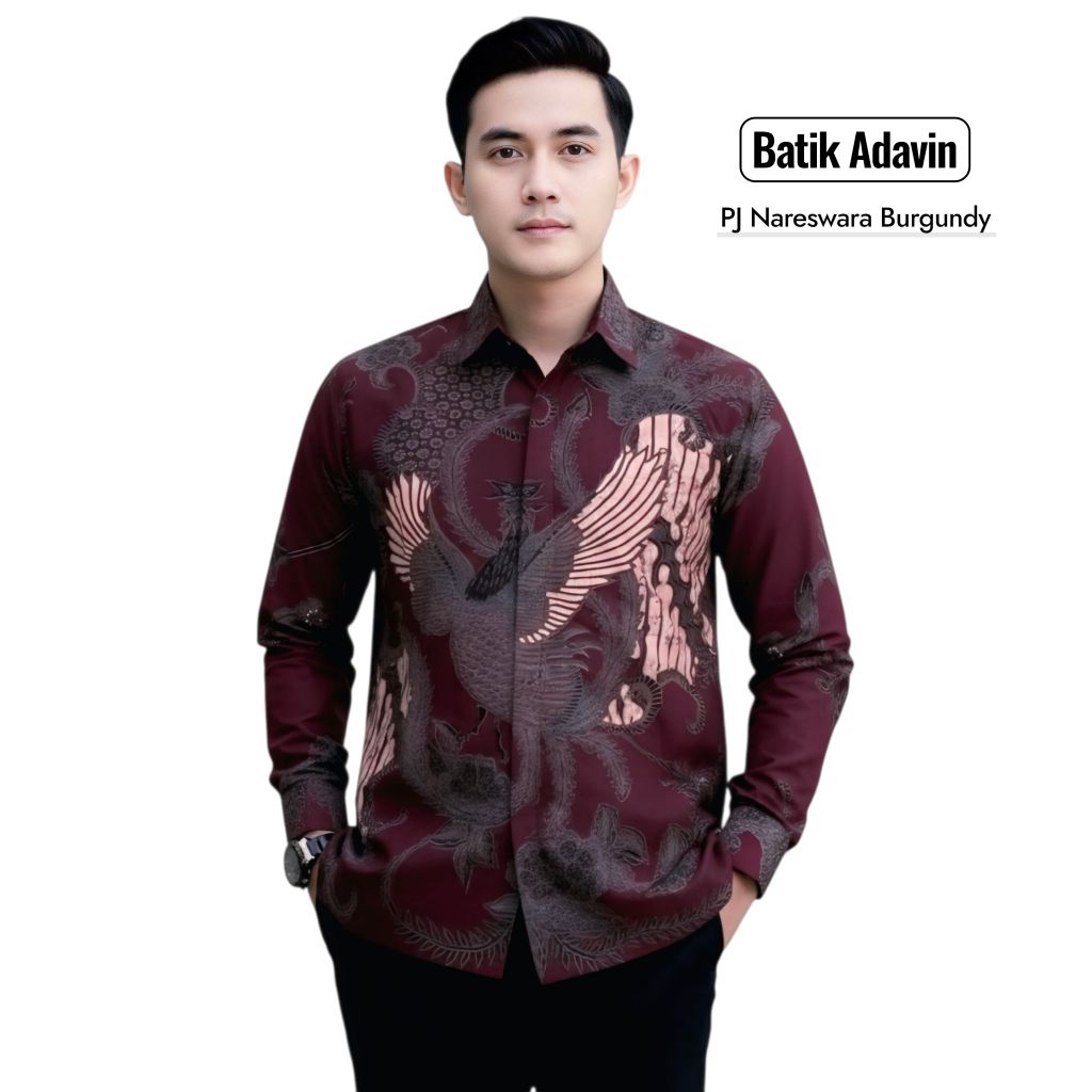 INSTAN 24 JAM KOTA BANDUNG - Batik Pria Lengan Panjang Katun Ungu Nareswara Burgundy Batik Adavin