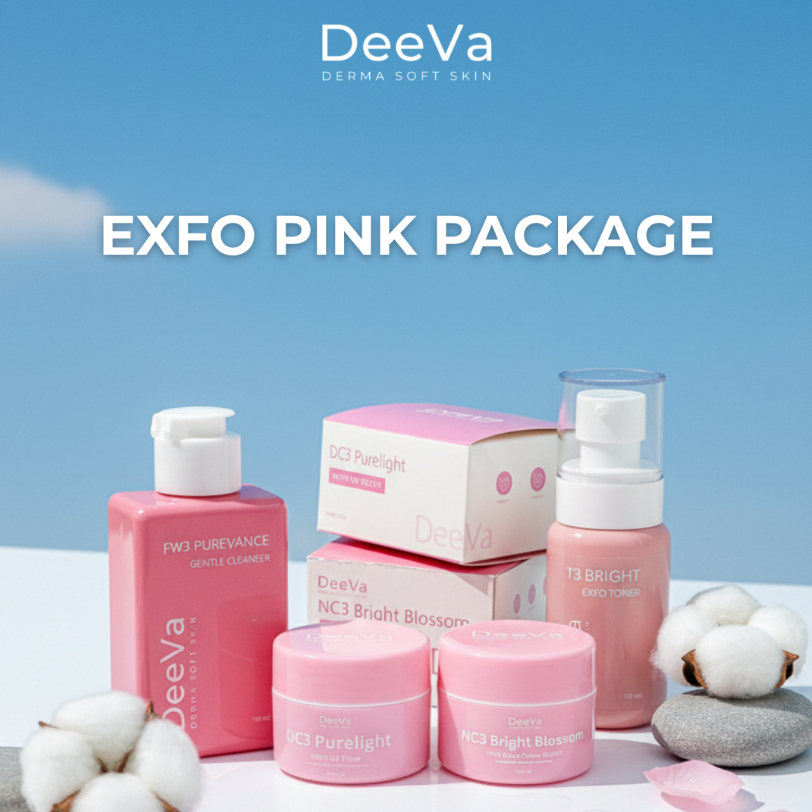 DeeVa Derma Soft Skin - Exfo Pink Package Series Free Pouch Handbag (Day Cream DC3, Gentle Cleanser 