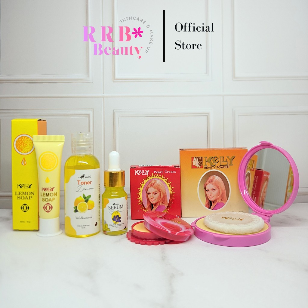 Paket Kelly 3in1 Plus Serum & Toner - Pearl Cream 5gr + Lemon Soap 15gr + Bedak Kelly Beauty Powder