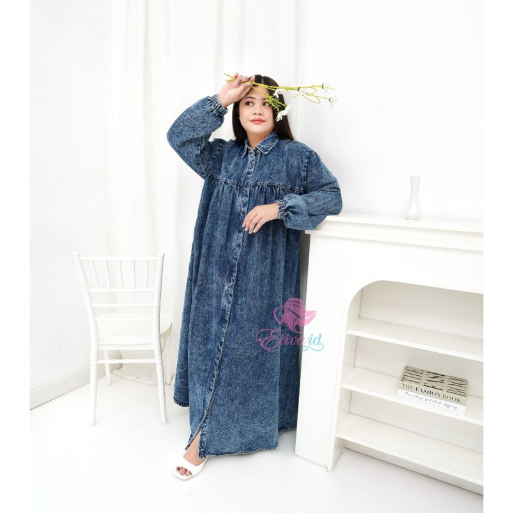 Jumbo Gamis Abaya busana muslim  Alaya jeans tebal ld 120 130 140 cm