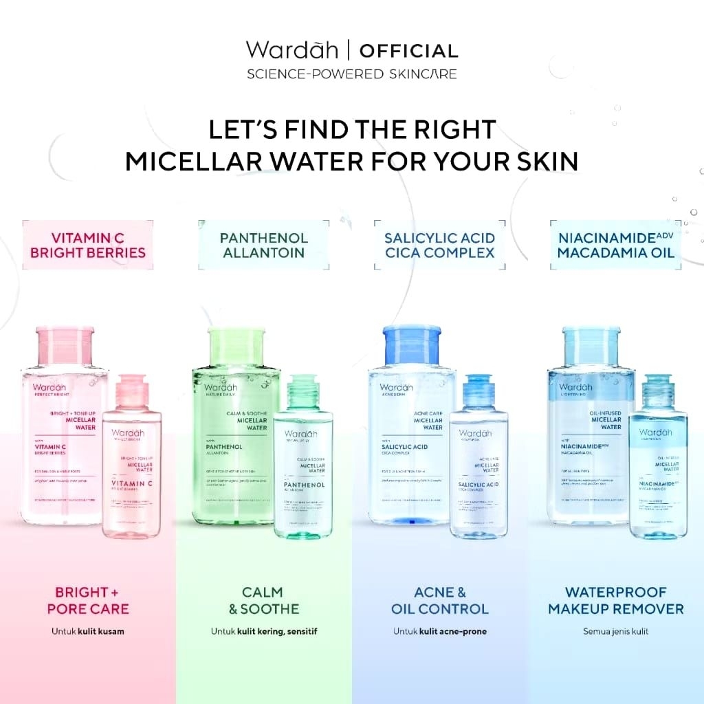 WARDAH Wardah Perfect Bright Micellar Water - Wardah Acnederm Micellar Water - Wardah Lightening Mic