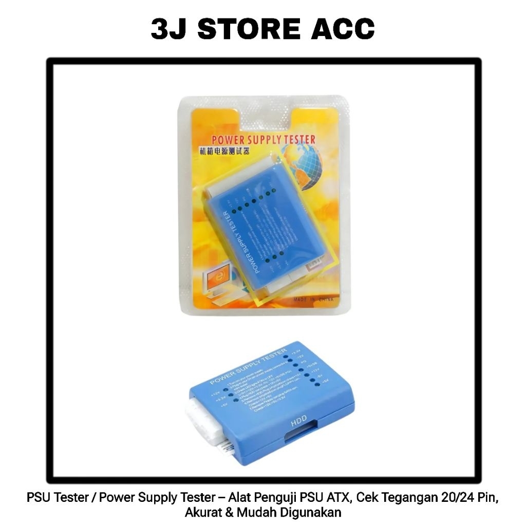 PSU Tester / Power Supply Tester – Alat Penguji PSU ATX, Cek Tegangan 20/24 Pin, Akurat & Mudah Digu