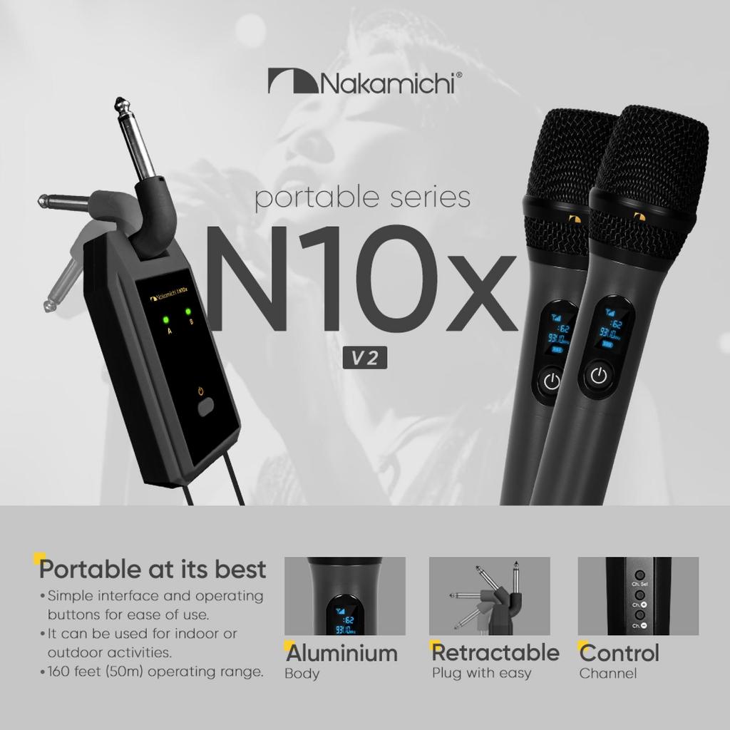 Nakamichi N10X V2 Wireless Karaoke Mic 2Pcs || Nakamichi N10X V2 2Pcs Wireless Mic 50m Range