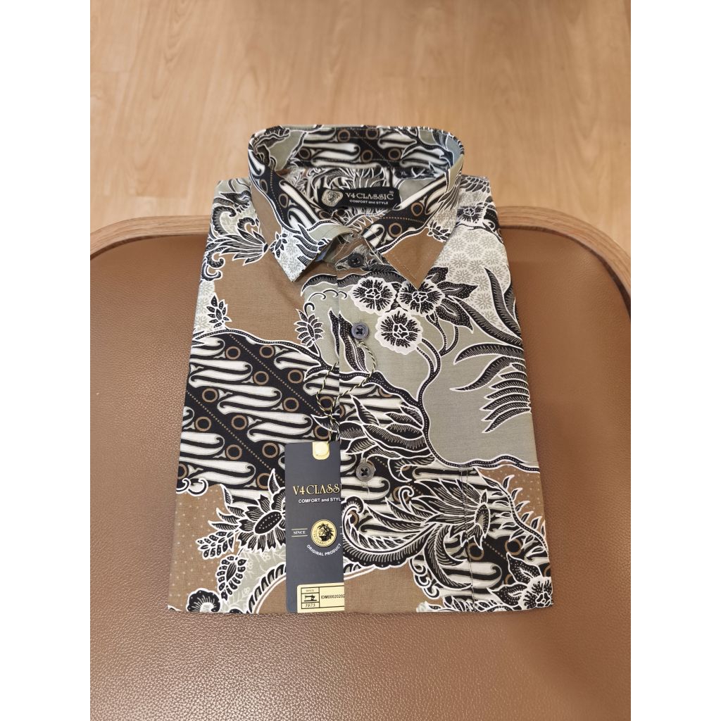V4 Classic - Kemeja Batik Lengan Pendek Katun Printing - M L XL - BR 254
