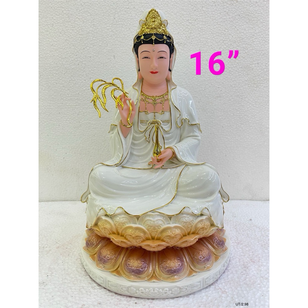 patung Dewi Kwanim - mak im - Kuan im - guan yin baju putih 16in semi keramik