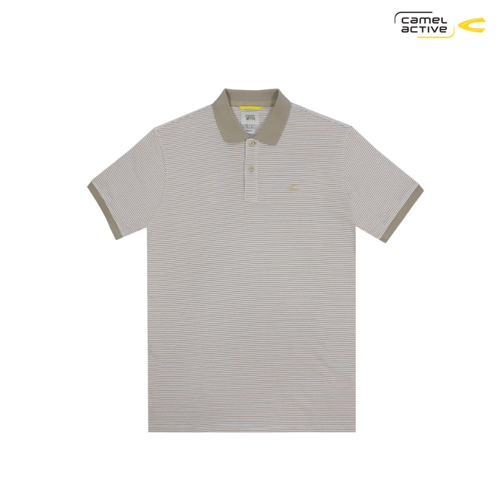 camel active Men's CVC Jacquard Stripe Khaki Polo Shirt