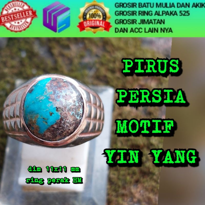 CINCIN BATU PIRUS PERSIA RING PERAK MOTIF YIN YANG NATURAL
