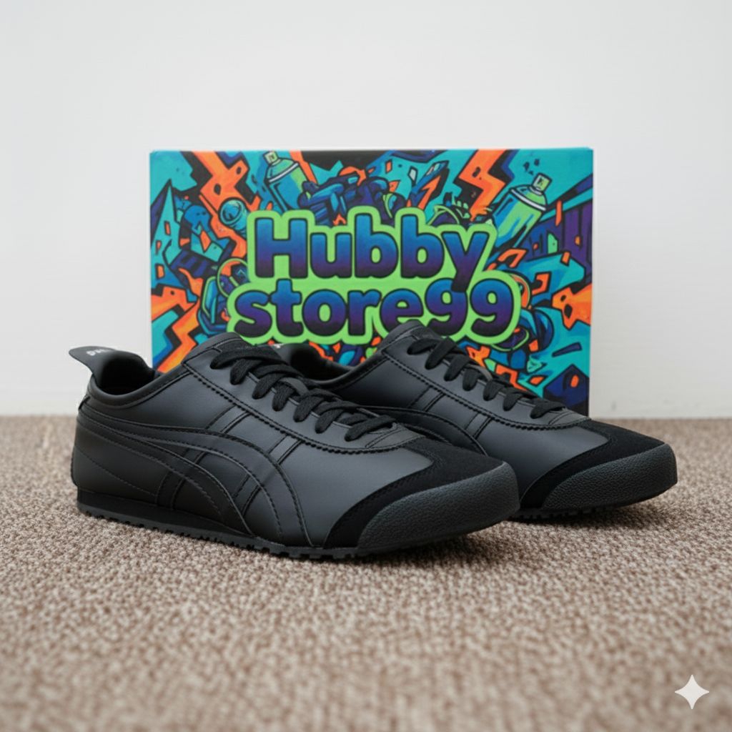 Sepatu Tali Hitam Polos OnitsukaFull Black Pria Wanita