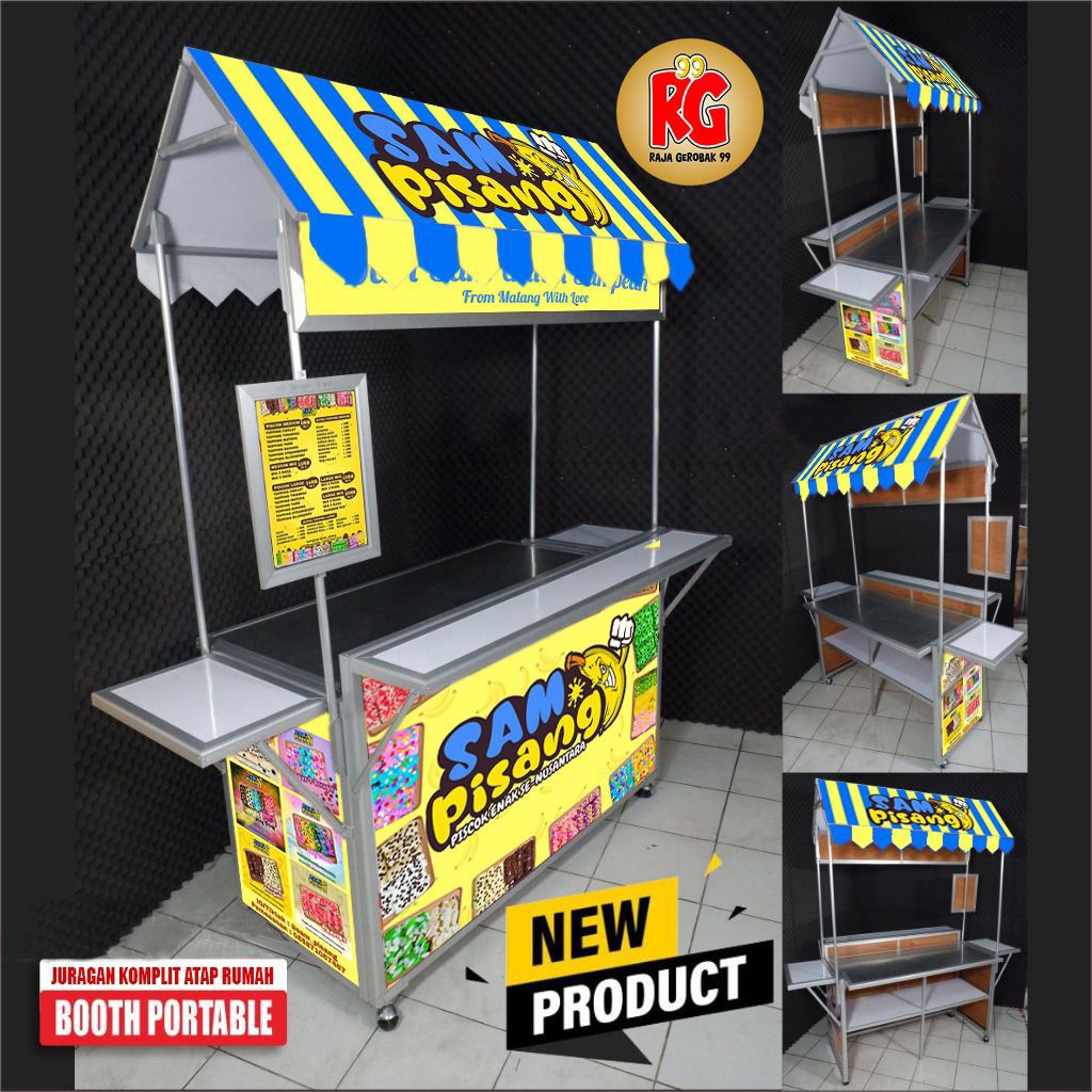 Gerobak lipat atap rumah joglo booth portable meja lipat jualan murah raja gerobak 99 gresik