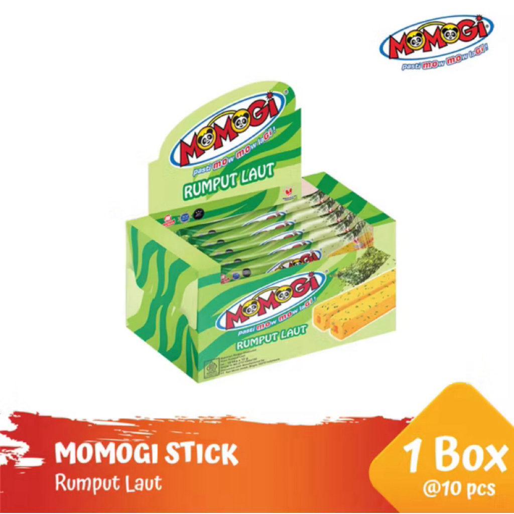 Momogi Stick Rumput Laut 12g (1 Box Isi 10) – Snack Renyah Gurih Seaweed Asli, Cemilan Favorit Anak 