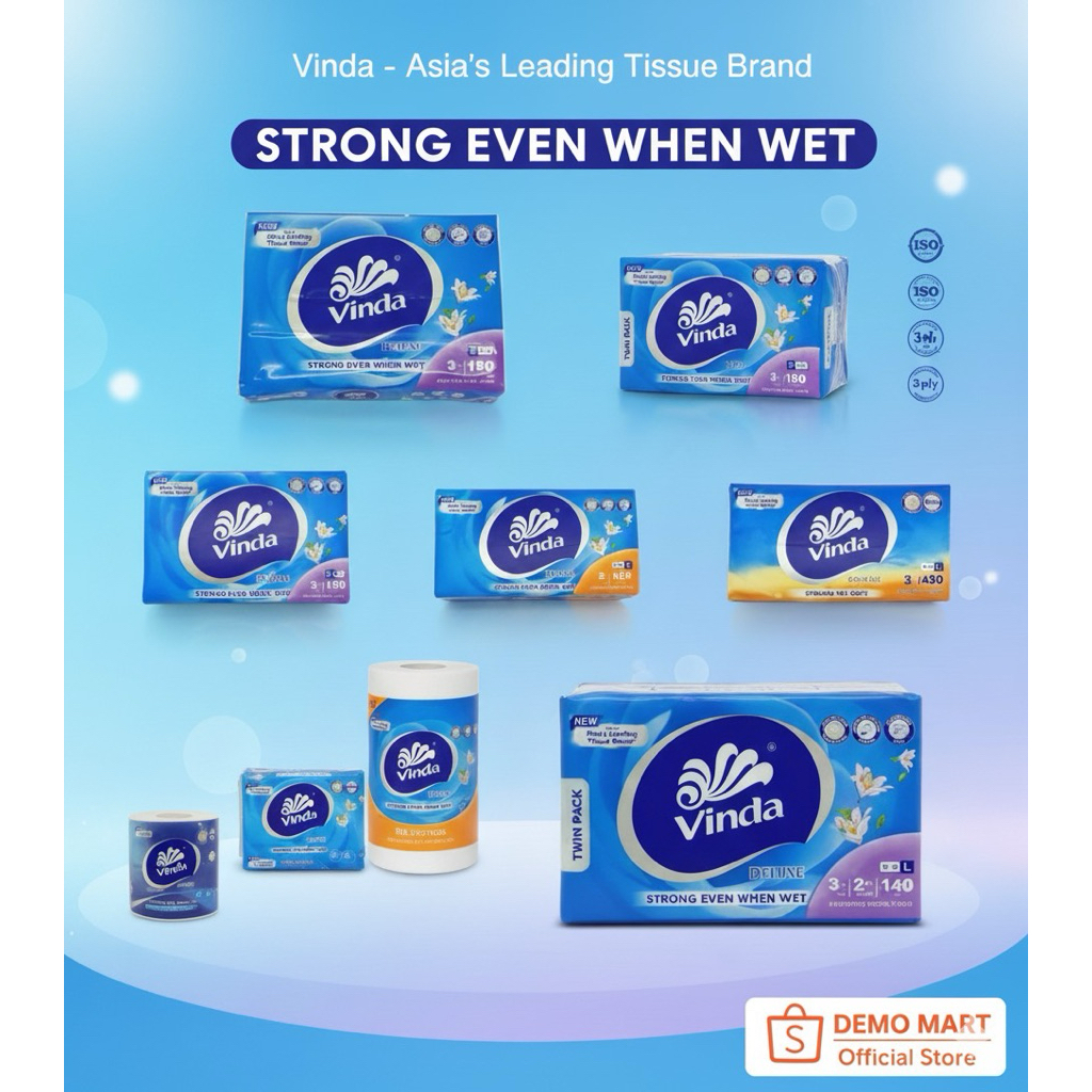 TISSUE VINDA SIZE “L” TISSUE PREMIUM 3PLY DELUX/CLASSIC 180/200/250/TWIN PACK 330/ROLL