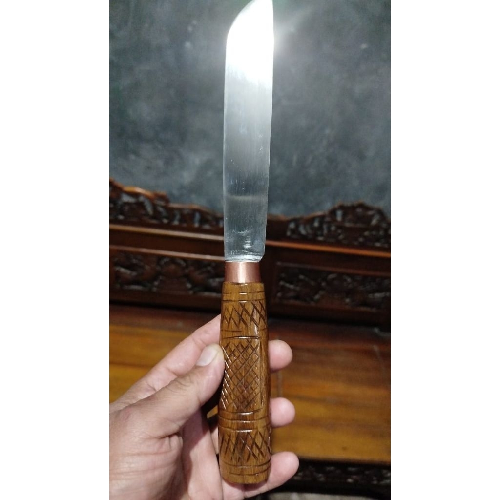 pisau buah baja HSS gagang sonokeling ring kuningan.